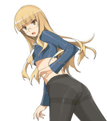 Rule 34 | 00s, 1girl, a1 (initial-g), blonde hair, crotch seam, glasses, long hair, midriff, panties, panties under pantyhose, pantyhose, perrine h. clostermann, solo, strike witches, thighband pantyhose, underwear, world witches series, yellow eyes
