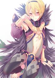 Rule 34 | 1boy, barefoot, blonde hair, blush, fire emblem, fire emblem fates, leo (fire emblem), male focus, nintendo, red eyes, shirayuki shion, topless male, simple background, solo, white background