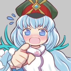 Rule 34 | 1girl, blue hair, blush, cosplay, dress, hat, long hair, looking at viewer, ma2acworks, military hat, newt (xenoblade), nintendo, open mouth, simple background, solo, twintails, ursula (xenoblade), white background, xenoblade chronicles (series), xenoblade chronicles 2, xenoblade chronicles (series), xenoblade chronicles 2