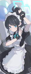 Rule 34 | 1girl, absurdres, apron, aris (blue archive), aris (maid) (blue archive), black hair, black skirt, blue archive, blue eyes, blue halo, closed mouth, commentary request, halo, highres, long hair, looking at viewer, maid, maid headdress, official alternate costume, origami42169025, ponytail, puffy short sleeves, puffy sleeves, short sleeves, skirt, white apron