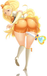 Rule 34 | 10s, 1girl, ass, bent over, bike shorts, blonde hair, boots, bow, bow legwear, cameltoe, come hither, crotch rub, cure honey, from behind, hair bow, happinesscharge precure!, highres, leaning, leaning forward, long hair, looking at viewer, naughty face, oomori yuuko, ponytail, precure, puffy sleeves, seductive smile, skirt, smile, upskirt, wand, zukky