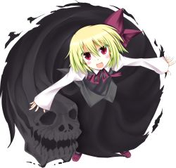 Rule 34 | 1girl, absurdres, blonde hair, blush, bow, dress, embodiment of scarlet devil, female focus, hair bow, hamo tosaka, highres, open mouth, red eyes, rumia, short hair, skull, solo, touhou, transparent background