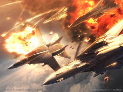 Rule 34 | ace combat, ace combat 5, aerial battle, aircraft, battle, dogfight, drop tank, f-14, missile, multiple aircraft, namco, official art, official wallpaper, wallpaper, wardog squadron