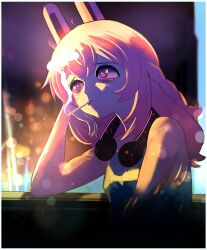Rule 34 | 1girl, absurdres, ahoge, animal ears, blue pupils, cigarette, headphones, headphones around neck, highres, long hair, miltaire94, phase connect, pink eyes, pink hair, pipkin pippa, rabbit ears, rabbit girl, smoking, solo, sparkle print, tank top, virtual youtuber