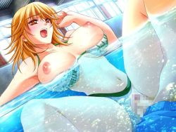 Rule 34 | 1boy, 1girl, aozora hibari, blonde hair, breasts, brown eyes, censored, clothed sex, game cg, hetero, large breasts, long hair, mome! chichi shimai katei kyoushi 11nin, nipples, ole-m, partially submerged, sex, swimsuit, underwater, vaginal