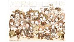 Rule 34 | 10s, 6+girls, admiral (kancolle), age difference, aged down, ahoge, aircraft, airplane, akagi (kancolle), aoba (kancolle), arm support, arms around neck, bandaid, bandaid on face, bowl, brown hair, bunny ears prank, collared shirt, crossed arms, dated, detached sleeves, elbow gloves, eyepatch, finger to mouth, gloves, group picture, hair ornament, hair ribbon, hairband, hairclip, halo, hand on another&#039;s chest, hands on lap, hands on own knees, hands on shoulders, haruna (kancolle), hat, headband, headgear, high ponytail, highres, hiyou (kancolle), hug, hug from behind, hyuuga (kancolle), indian style, ise (kancolle), japanese clothes, jintsuu (kancolle), jun&#039;you (kancolle), kaga (kancolle), kantai collection, katana, kirishima (kancolle), kitakami (kancolle), kneeling, knees to chest, knees together feet apart, kongou (kancolle), kuroshio (kancolle), legs together, long hair, low twintails, magatama, maya (kancolle), mechanical halo, mogami (kancolle), multiple girls, muneate, murakumo (kancolle), neck ribbon, neckerchief, necktie, non-human admiral (kancolle), nontraditional miko, oboro (kancolle), one eye closed, on one knee, ooi (kancolle), peaked cap, ponytail, purple hair, rabbit, ribbon, rice, rice bowl, sailor collar, salute, school uniform, seiza, serafuku, shamoji, sheath, sheathed, shiranui (kancolle), shiratsuyu (kancolle), shirt, short hair, side ponytail, sitting, souryuu (kancolle), suzukaze (kancolle), suzuya (kancolle), sword, tatsuta (kancolle), tenryuu (kancolle), twintails, two-finger salute, uzaki (jiro), v, waistcoat, weapon, yokozuwari, yukikaze (kancolle)