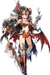 Rule 34 | 1girl, artist request, bare shoulders, bat wings, black hair, blush, boots, bran (oshiro project), broken, broken sword, broken weapon, cape, full body, gradient hair, high heel boots, high heels, holding, holding sword, holding weapon, horns, midriff, multicolored hair, navel, official art, orange eyes, oshiro project:re, oshiro project:re, red hair, single horn, solo, sword, tearing up, torn clothes, torn wings, transparent background, weapon, white legwear, wings
