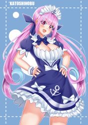 Rule 34 | 1girl, absurdres, anchor, anchor symbol, black bow, black dress, black ribbon, blue hair, bow, braid, breasts, colored inner hair, dress, frilled dress, frills, hair ribbon, hand up, highres, hololive, katou shinobu, long hair, looking at viewer, maid, maid headdress, medium breasts, minato aqua, minato aqua (1st costume), multicolored hair, own hands together, parted lips, puffy short sleeves, puffy sleeves, purple eyes, purple hair, ribbon, ringlets, short sleeves, solo, twintails, two-tone hair, very long hair, virtual youtuber, white bow, wrist cuffs