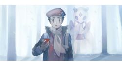 Rule 34 | 1boy, bad id, bad twitter id, black hair, breath, creatures (company), day, froslass, game freak, gen 4 pokemon, ghost, gigigimimi, grey eyes, hand up, hat, highres, holding pokedex, jacket, letterboxed, long sleeves, lucas (pokemon), male focus, nintendo, open clothes, open jacket, open mouth, outdoors, pokedex, pokemon, pokemon (creature), pokemon dppt, pokemon platinum, red headwear, scarf, short hair, snowing, strap, tree, white scarf