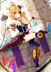 Rule 34 | 1girl, absurdres, alternate costume, amputee, ascot, bad id, bad pixiv id, bird mask, blonde hair, clock, clock tower, crown, daimaou ruaeru, flandre scarlet, highres, laevatein, long hair, mask, mechanical legs, mini crown, mouth mask, pink eyes, prosthesis, side ponytail, single mechanical leg, single thighhigh, sitting, solo, thighhighs, touhou, tower, very long hair, white thighhighs, wings