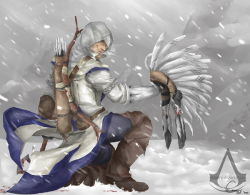 Rule 34 | assassin&#039;s creed, assassin&#039;s creed (series), assassin&#039;s creed iii, blood, bow (weapon), coat, connor (assassin&#039;s creed), gloves, hood, image sample, orenjimaru, pixiv sample, quiver, resized, snow, tomahawk, weapon