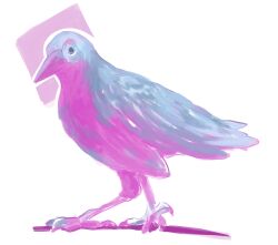 Rule 34 | absurdres, animal, animal focus, beak, bird, bird request, commentary, english commentary, feathers, from side, full body, highres, limited palette, looking at viewer, minivan (miniwa), no humans, original, purple theme, simple background, sketch, talons, white background