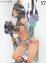 Rule 34 | 00s, 1girl, ancient princess menace, black hair, blue panties, breasts, f.s., menace (queen&#039;s blade), menace (queen's blade), nail polish, panties, pink nails, queen&#039;s blade, revealing clothes, setra, short hair, solo, striped clothes, striped panties, underboob, underwear