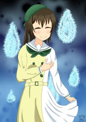 Rule 34 | 1girl, absurdres, artist name, artist request, asymmetrical sleeves, belt, beret, blush, bow, bowtie, breasts, brown hair, buttons, closed eyes, collarbone, collared shirt, dress, dress shirt, female focus, green bow, green hat, green neckerchief, green ribbon, hair between eyes, hat, hat ribbon, highres, holding, holding clothes, holding skirt, layered skirt, long hair, long sleeves, looking at viewer, love live!, love live! nijigasaki high school idol club, love live! school idol festival, miniskirt, mirai harmony, mismatched sleeves, neckerchief, osaka shizuku, outdoors, parted lips, plaid, plaid skirt, pleated, pleated skirt, puffy long sleeves, puffy sleeves, raindrop print, ribbon, sailor collar, sailor dress, shirt, skirt, small breasts, smile, solo, two-tone shirt, two-tone skirt, white sailor collar, white shirt, white skirt, yellow belt, yellow shirt, yellow skirt