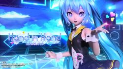 Rule 34 | + +, 1girl, 3d, :d, bare shoulders, black bow, black bowtie, black dress, blue eyes, blue hair, blue nails, bow, bowtie, buttons, character name, cloud, company name, detached collar, dress, hand up, hatsune miku, headset, heart, highres, long hair, looking at viewer, nail polish, official art, official wallpaper, open mouth, outstretched hand, project diva, project diva (series), short dress, sleeveless, sleeveless dress, smile, solo, song name, speaker, spotlight, stage, stage lights, standing, symbol-shaped pupils, twintails, upper body, very long hair, vocaloid, wallpaper, wrist cuffs