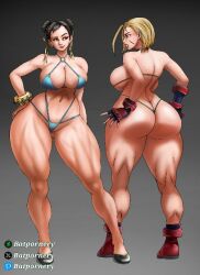 Rule 34 | 2girls, ass, batpornery, bikini, breasts, cammy white, capcom, chun-li, cleavage, cleavage cutout, clothing cutout, huge ass, large breasts, multiple girls, muscular legs, scar, street fighter, street fighter 6, swimsuit, underboob