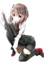 Rule 34 | 10s, 1girl, bad id, bad pixiv id, bow (weapon), brown eyes, brown hair, crossbow, headband, headgear, inu3, kantai collection, short hair, solo, taihou (kancolle), weapon
