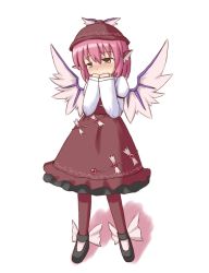 Rule 34 | 1girl, animal ears, blush, brown eyes, clenched hands, covering own mouth, embarrassed, female focus, looking away, mystia lorelei, phantom2071, pink hair, solo, touhou, wings