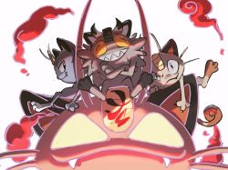 Rule 34 | agriefthatcantbespoken, alolan form, alolan meowth, animal, animal focus, animal on head, black eyes, cat, cat on head, commentary, creature, creatures (company), english commentary, fangs, galarian and normal, galarian form, galarian meowth, game freak, gen 1 pokemon, gen 7 pokemon, gen 8 pokemon, gigantamax, gigantamax meowth, grin, highres, looking at viewer, meowth, nintendo, no humans, on head, pokemon, pokemon (creature), pokemon on head, simple background, smile, white background