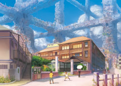 Rule 34 | 1girl, 4boys, bad id, bad pixiv id, bicycle, building, child, cityscape, cloud, day, fence, highres, multiple boys, original, scenery, sky, tokyo (city), umbrella, wait8