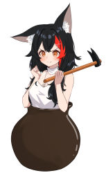 Rule 34 | 1girl, absurdres, animal ear fluff, animal ears, bare arms, black hair, blush, brown eyes, cauldron, closed mouth, commentary, daichi (daichi catcat), getting over it, hair ornament, hammer, highres, holding, holding hammer, hololive, long hair, looking away, multicolored hair, ookami mio, ookami mio (street), red hair, shirt, simple background, sleeveless, sleeveless shirt, solo, streaked hair, symbol-only commentary, tearing up, v-shaped eyebrows, virtual youtuber, white background, white shirt, wolf ears, x hair ornament