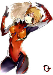 Rule 34 | 10s, 1girl, :p, blue eyes, bodysuit, contrapposto, covered navel, evangelion: 3.0 you can (not) redo, eyepatch, hair ornament, long hair, neon genesis evangelion, plugsuit, rebuild of evangelion, solo, souryuu asuka langley, standing, tongue, tongue out, twinpoo, white background