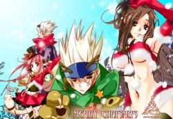 Rule 34 | 00s, 2boys, 2girls, anger vein, animal hands, annoyed, armpits, breasts, brown eyes, brown hair, christmas, christmas tree, cigarette, costume, doughnut, dungeon and fighter, elbow gloves, english text, fake antlers, fighter (dungeon and fighter), food, fur trim, gift, gift bag, gloves, gunner (dungeon and fighter), happy, hat, hat ribbon, holidays, large breasts, long hair, looking at viewer, mage (dungeon and fighter), merry christmas, midriff, miniskirt, multiple boys, multiple girls, pink hair, pleated skirt, pointy ears, red gloves, red hair, ribbon, santa costume, scarf, short hair, skirt, slayer (dungeon and fighter), smile, spiked hair, spirits, strapless, text focus, thighhighs, top hat, tube top, underboob, white hair