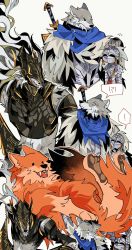 Rule 34 | 1other, 2boys, ambiguous gender, animal, armor, blaidd the half-wolf, bloody wolf (elden ring), breastplate, cloak, covered eyes, drenched-in-sunlight, elden ring, full armor, fur cloak, furry, furry male, hand on another&#039;s head, helmet, highres, maliketh the black blade, multiple boys, red wolf of radagon, simple background, sweatdrop, tarnished (elden ring), upper body, weapon, weapon on back, white background, wolf, wolf boy