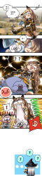 Rule 34 | ..., 3girls, 5koma, ?, absurdres, animal ears, arknights, beamed eighth notes, black hairband, blurry, blurry background, boots, brown hair, ceobe (arknights), chinese commentary, chinese text, comic, commentary, cross-laced footwear, dog ears, dog girl, dog tail, drooling, eighth note, food, grey hair, hairband, hat, highres, holding, holding plate, jacket, knee boots, lace-up boots, lan pingguo lan, long hair, long image, multiple girls, musical note, outside border, photo background, pink hair, plate, pudding, pudding (arknights), pun, seal (animal), serving dome, sidelocks, skadi (arknights), sound effects, speech bubble, spoken question mark, spoken skull, tail, tall image, translated, tricorne, two-sided fabric, very long hair