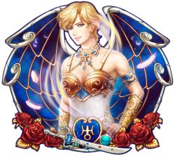Rule 34 | 1girl, armlet, bishoujo senshi sailor moon, blonde hair, blue eyes, breasts, cleavage, earrings, feathers, flower, hand on own hip, hoop earrings, jewelry, kay-i, medium breasts, parted lips, ring, rose, short hair, smile, solo, space sword, sparkle, sword, ten&#039;ou haruka, transparent background, upper body, vambraces, weapon
