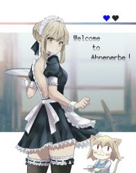 Rule 34 | 1girl, alter servant, alternate costume, apron, artoria pendragon (all), artoria pendragon (fate), carnival phantasm, fate/stay night, fate (series), heart, highres, looking at viewer, maid, maid apron, maid headdress, neco-arc, nigiri, pixel heart, ribbon, saber (fate), saber alter, thighhighs, type-moon, yellow eyes
