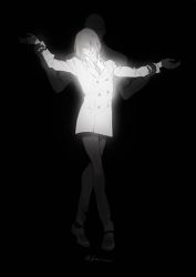 Rule 34 | 10s, 2boys, :d, akechi gorou, bald, black background, black gloves, black legwear, black pants, brown hair, buttons, collared shirt, crossed legs, dark, double-breasted, dress shirt, father and son, full body, glasses, gloves, glowing, hair over eyes, hand on another&#039;s arm, highres, holding another&#039;s arm, kaninn, crossed legs, long sleeves, looking at viewer, male focus, monochrome, multiple boys, open mouth, outstretched arms, pants, persona, persona 5, shaded face, shidou masayoshi, shirt, shoes, signature, simple background, smile, socks, spoilers, spot color, spread arms, standing, twitter username, watson cross, white shirt