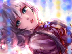 Rule 34 | bad id, bad pixiv id, blurry, bokeh, china dress, chinese clothes, depth of field, dress, hair between eyes, liiko (lodougal), lips, looking at viewer, luo tianyi, short hair with long locks, sideways, solo, vocaloid