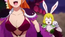 Rule 34 | 2girls, animated, arms up, audible speech, beast pirates, blonde hair, bra, breasts, brown eyes, carrot (one piece), cleavage, closed eyes, english audio, gasp, green bra, jumping, large breasts, looking at another, looking at viewer, magenta bra, mink tribe, multiple girls, nami (one piece), nami (one piece) (wano), one piece, orange hair, rabbit ears, rabbit girl, running, screencap, sound, tagme, underwear, video, zooming in