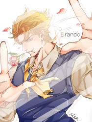 Rule 34 | 1boy, against glass, ascot, bad id, bad pixiv id, blonde hair, dio brando, flower, highres, jojo no kimyou na bouken, male focus, mealeston, mouth hold, rose, simple background, solo, vest, waistcoat