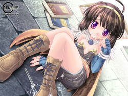 Rule 34 | 1girl, ahoge, alchemist, alchemist (ragnarok online), animal ears, arm support, armlet, bare shoulders, belt, belt skirt, black hair, blue gloves, blunt bangs, blush, book, boots, bracelet, breasts, brown footwear, brown hair, cape, cat ears, center opening, cleavage, clenched hand, dress, dutch angle, fingerless gloves, fur trim, gloves, hairband, highres, ishihara masumi, jewelry, knees together feet apart, knees up, looking at viewer, no bra, parted lips, purple eyes, ragnarok online, raised eyebrows, sexually suggestive, short dress, short hair, sideboob, sitting, small breasts, solo, spill, strapless, strapless dress, suggestive fluid, tears, test tube, tripping, vial, wet, wet clothes, wiping tears