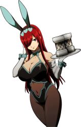 Rule 34 | 10s, 1girl, absurdres, animal ears, bow, bowtie, breasts, cleavage, curvy, detached collar, elbow gloves, erza scarlet, fairy tail, fairy tail: dragon cry, fake animal ears, gloves, hair over one eye, highleg, highleg leotard, highres, large breasts, leotard, long hair, pantyhose, playboy bunny, rabbit ears, recolor, recolored, red hair, resized, self-upload, solo, thighs, third-party edit, transparent, transparent background, tray, upscaled, wrist cuffs