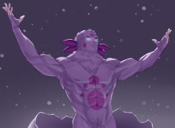 Rule 34 | 1boy, abs, arms up, broken, collarbone, colored skin, commentary, completely nude, egg, fur trim, glowing, glowing eyes, gradient background, highres, iskanderednaksi, luntik, luntik and his frends, male focus, male pubic hair, navel, nude, pink skin, pubic hair, shell, white eyes