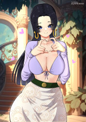 Rule 34 | 1girl, black hair, boa hancock, breasts, highres, large breasts, long hair, one piece, smile, solo