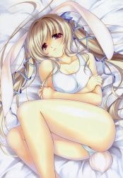 Rule 34 | 1girl, absurdres, animal ears, ass, ayase hazuki, bed, breasts, hair ribbon, highres, large breasts, legs, long hair, long legs, lying, old school swimsuit, one-piece swimsuit, original, parted lips, playboy bunny swimsuit, rabbit ears, rabbit tail, red eyes, ribbon, school swimsuit, solo, swimsuit, tail, thick thighs, thighs, twintails, very long hair, white hair, white one-piece swimsuit, white school swimsuit