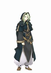 Rule 34 | 1boy, atelier-moo, belt, blue eyes, closed mouth, curtained hair, full body, green hair, hair between eyes, highres, hood, hooded jacket, jacket, long sleeves, looking at viewer, merak yildis, shoes, simple background, solo, standing, wavy hair, white background, wizards symphony