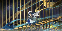 Rule 34 | 1girl, absurdres, arknights, artist name, astesia (arknights), astesia (starseeker) (arknights), astrolabe, astronomical clock, bird, bird tail, blue dress, blue eyes, blue hair, blurry, blurry foreground, breasts, cape, celestial globe, cleavage, dated, dress, flying animal, from side, full body, high heels, highres, holding, holding sword, holding weapon, infection monitor (arknights), layered dress, long hair, parted lips, roman numeral, sky, solo, stairs, star (sky), starry sky, sun symbol, sword, tail, trail, turning around, walking, weapon, white dress, white headwear, wide brim, ygxdl, zodiac