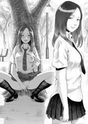 1girl blush breasts female_focus female_masturbation fingering long_hair looking_at_viewer masturbation medium_breasts monochrome moumai nipples original pussy pussy_juice school_uniform smile solo solo_focus sweat vaginal