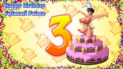 Rule 34 | black hair, breasts, cake, candle, food, futanari, highres, short hair, solo, tagme
