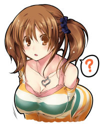 Rule 34 | 10s, 1girl, :o, ?, bad id, bad pixiv id, bare shoulders, blush, breasts, brown eyes, brown hair, cleavage, collarbone, heart, heart necklace, idolmaster, idolmaster cinderella girls, jewelry, large breasts, long hair, necklace, open mouth, paopao, simple background, sketch, solo, speech bubble, totoki airi, twintails, white background