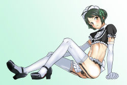 Rule 34 | 1boy, apron, blush, bulge, crossdressing, elbow gloves, gloves, lace, lace-trimmed legwear, lace trim, looking at viewer, maid, maid headdress, midriff, panties, short hair, tagme, trap, underwear, unmaker