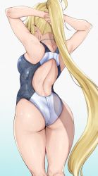 Rule 34 | 1girl, alp, arms behind head, arms up, ass, back, back cutout, black-framed eyewear, black hairband, blonde hair, breasts, clothing cutout, competition swimsuit, cowboy shot, fate/grand order, fate (series), from behind, glasses, hairband, highres, jeanne d&#039;arc (fate), jeanne d&#039;arc (ruler) (fate), jeanne d&#039;arc (swimsuit archer) (fate), jeanne d&#039;arc (swimsuit archer) (second ascension) (fate), legs together, long hair, medium breasts, neck, one-piece swimsuit, ponytail, shiny skin, shoulder blades, solo, standing, swimsuit, thighs, very long hair, wet, wet clothes, wet hair, wet swimsuit, white one-piece swimsuit