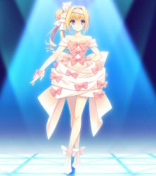 Rule 34 | 1girl, bare shoulders, blonde hair, bow, breasts, dress, eyebrows, feet, full body, game cg, hair bow, highres, legs, light, looking at viewer, meryl lynch, nishimata aoi, otome riron to sonogo no shuuhen: belle &eacute;poque, parted lips, shoes, side bun, simple background, smile, solo, standing, suzuhira hiro, thighs