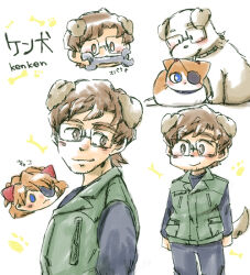 Rule 34 | 1boy, 1girl, aida kensuke, beard stubble, brown eyes, brown hair, cat, character name, dog, evangelion: 3.0+1.0 thrice upon a time, expressionless, eyepatch, glasses, grin, hair ornament, hairclip, neon genesis evangelion, rebuild of evangelion, smile, souryuu asuka langley, stubble