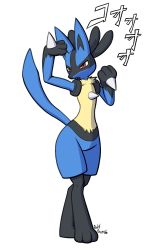 Rule 34 | animal ears, animal hands, arm up, artist name, creatures (company), dakkpasserida, feet, full body, furry, game freak, gen 4 pokemon, half-closed eyes, hand up, lucario, nintendo, open mouth, pokemon, pokemon (creature), pokemon dppt, red eyes, signature, solo, standing, tail, text focus, translation request, transparent background, wolf ears